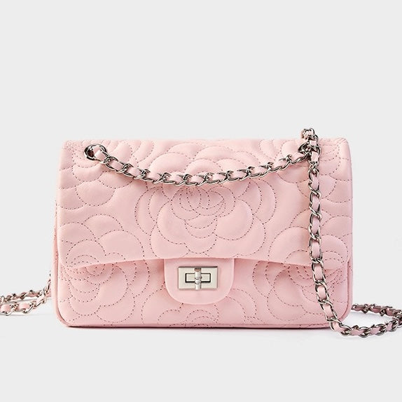 Quilted Sheepskin Camellia Chain Crossbody Bag