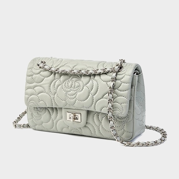 Quilted Sheepskin Camellia Chain Crossbody Bag