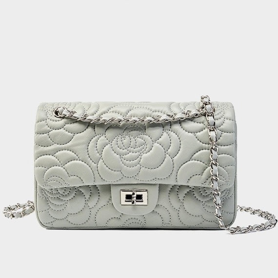 Quilted Sheepskin Camellia Chain Crossbody Bag