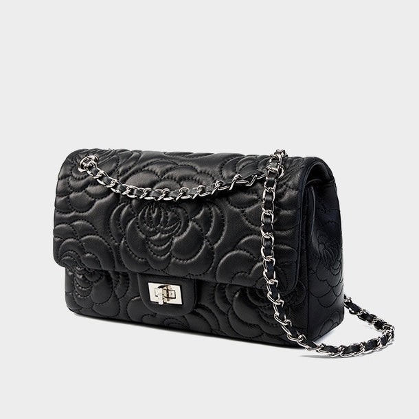 Quilted Sheepskin Camellia Chain Crossbody Bag