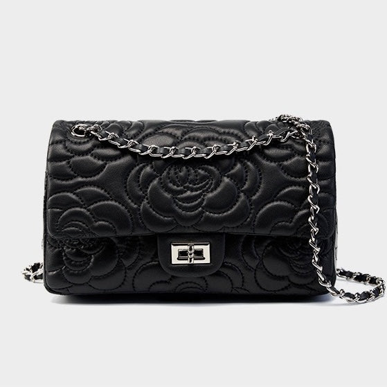 Quilted Sheepskin Camellia Chain Crossbody Bag