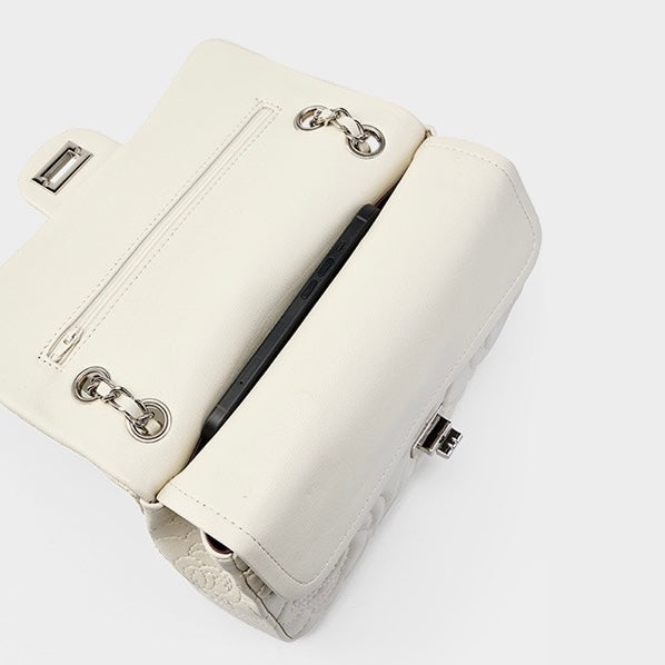 Quilted Sheepskin Camellia Chain Crossbody Bag