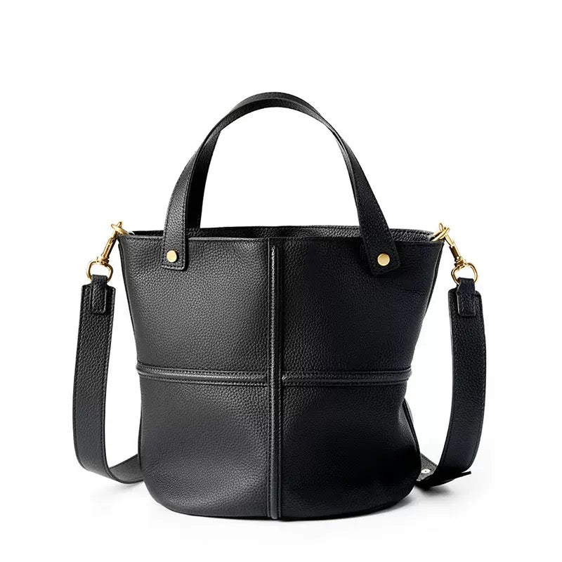 Elegant Genuine Leather Large Capacity Bucket Bag for Women