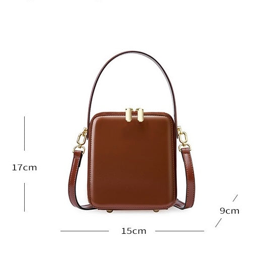 Elegant Genuine Leather Boxy Handheld Crossbody Bag for Women