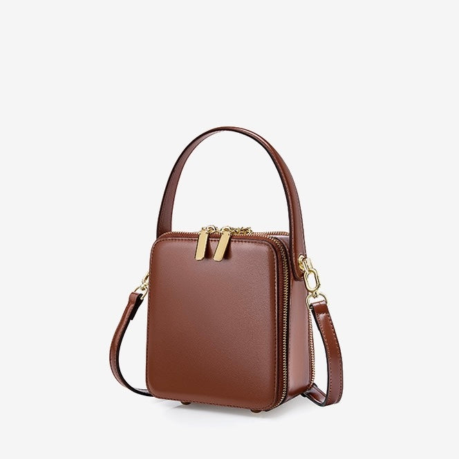 Elegant Genuine Leather Boxy Handheld Crossbody Bag for Women