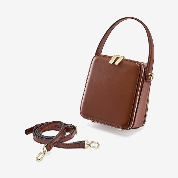 Elegant Genuine Leather Boxy Handheld Crossbody Bag for Women