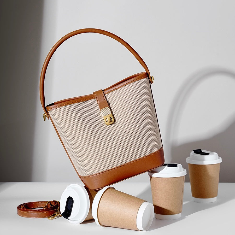 Niche Commuter Color Block Woven Shoulder Bag in Elegant Brown