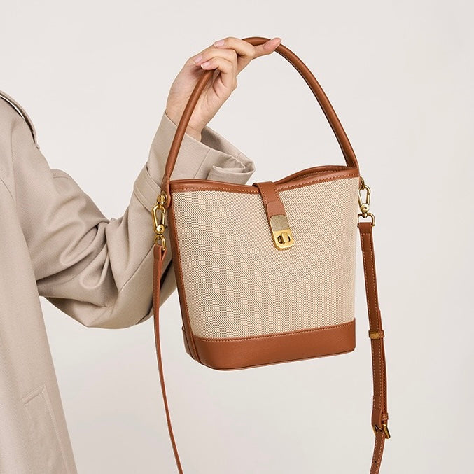 Niche Commuter Color Block Woven Shoulder Bag in Elegant Brown