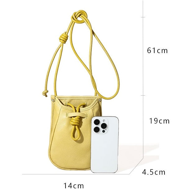 Genuine Leather Drawstring Crossbody Mini Bag for Women