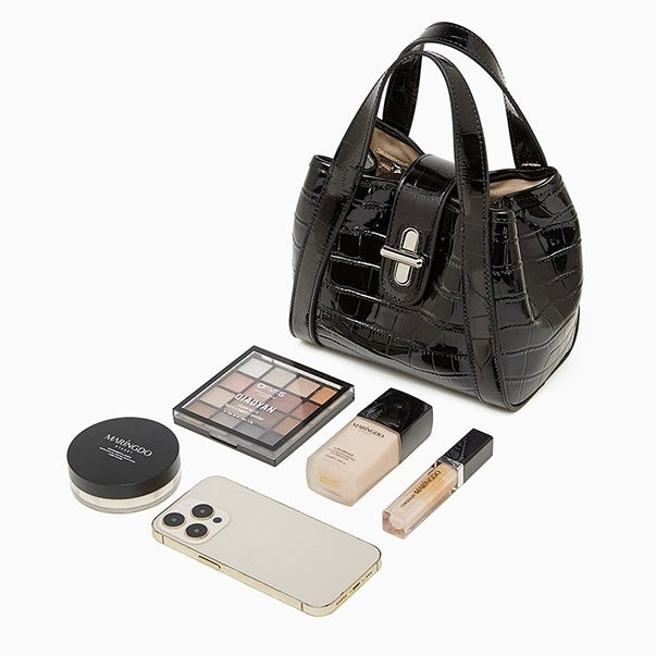 Croc-Embossed Luxury Leather Bucket Bag with Buckle Handle