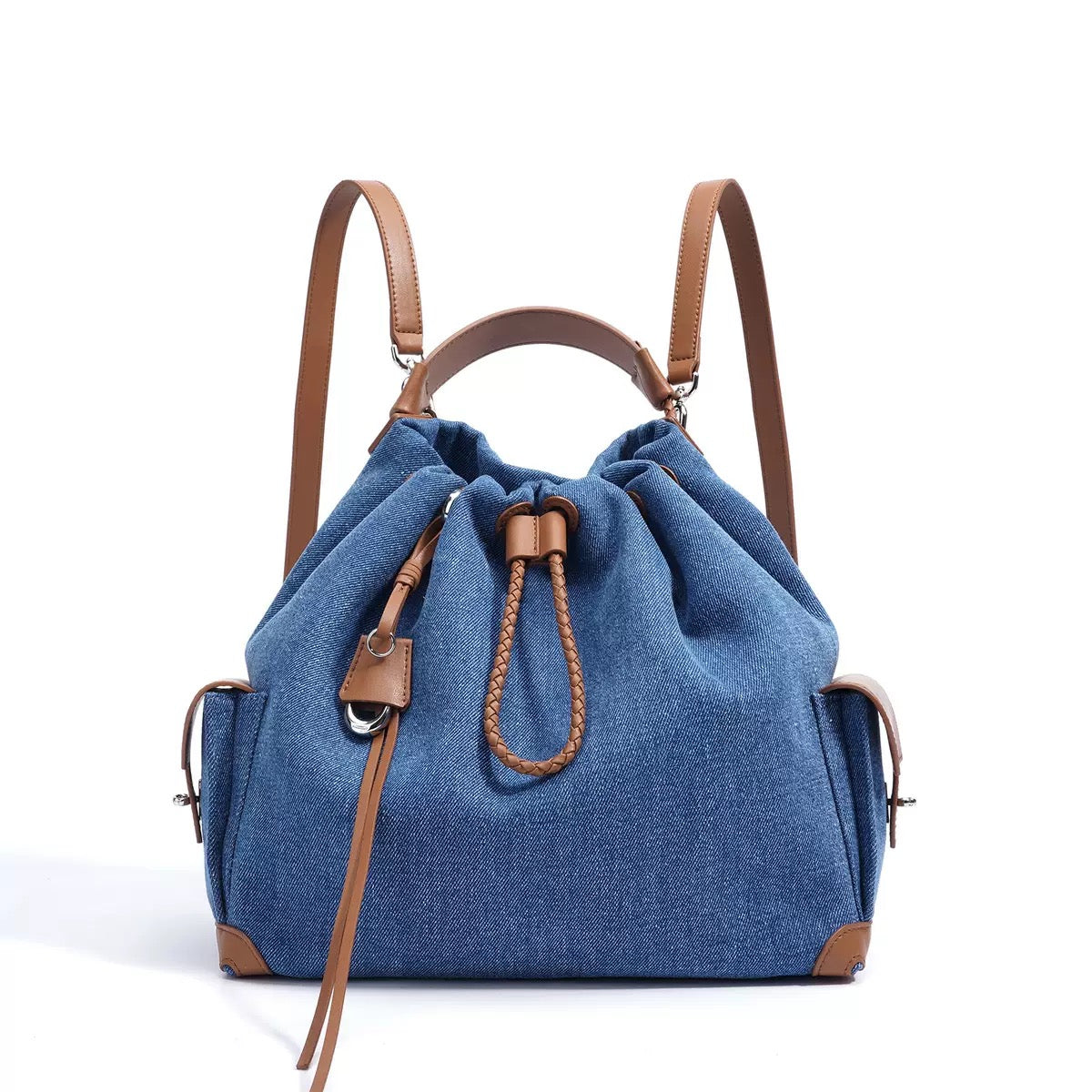 Sophisticated Denim & Leather Travel Backpack for Women