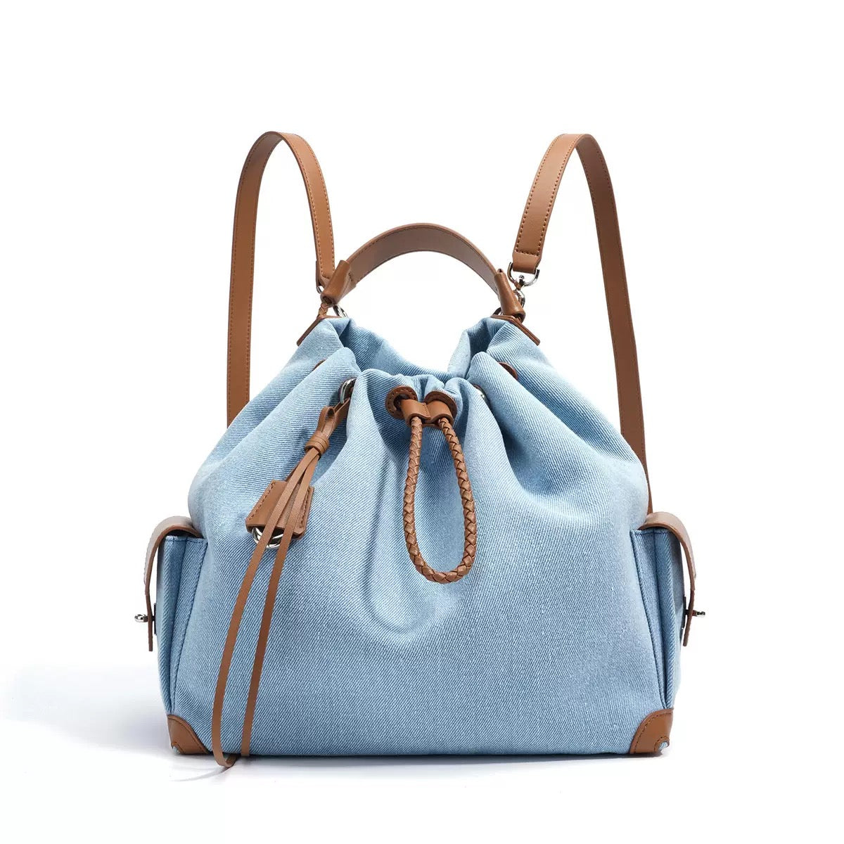 Sophisticated Denim & Leather Travel Backpack for Women