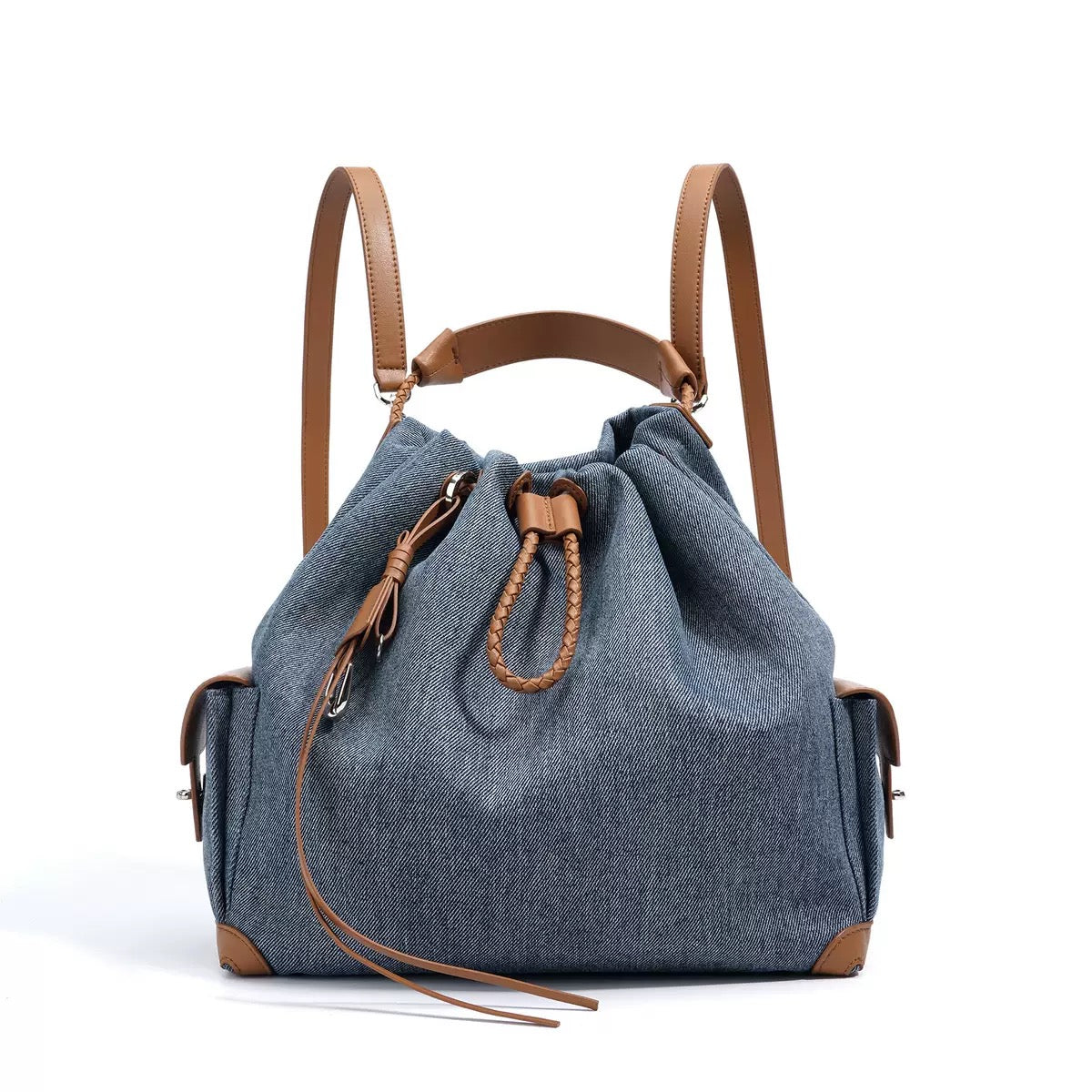 Sophisticated Denim & Leather Travel Backpack for Women