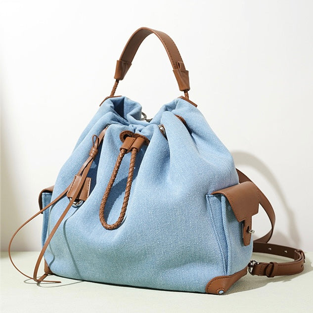Sophisticated Denim & Leather Travel Backpack for Women
