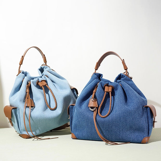 Sophisticated Denim & Leather Travel Backpack for Women