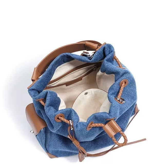 Sophisticated Denim & Leather Travel Backpack for Women