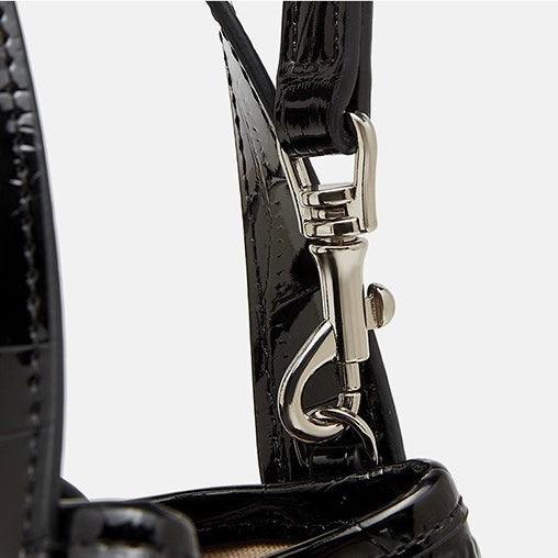 Croc-Embossed Luxury Leather Bucket Bag with Buckle Handle