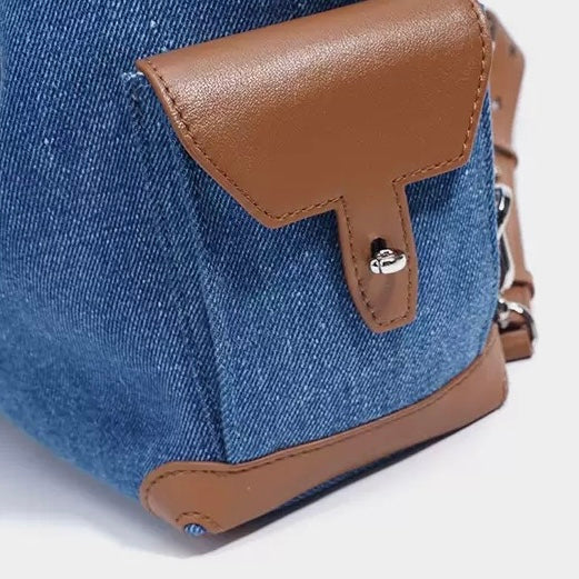 Sophisticated Denim & Leather Travel Backpack for Women
