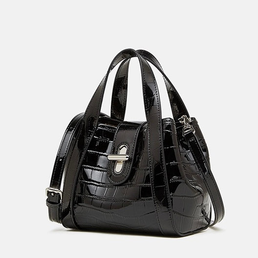 Croc-Embossed Luxury Leather Bucket Bag with Buckle Handle