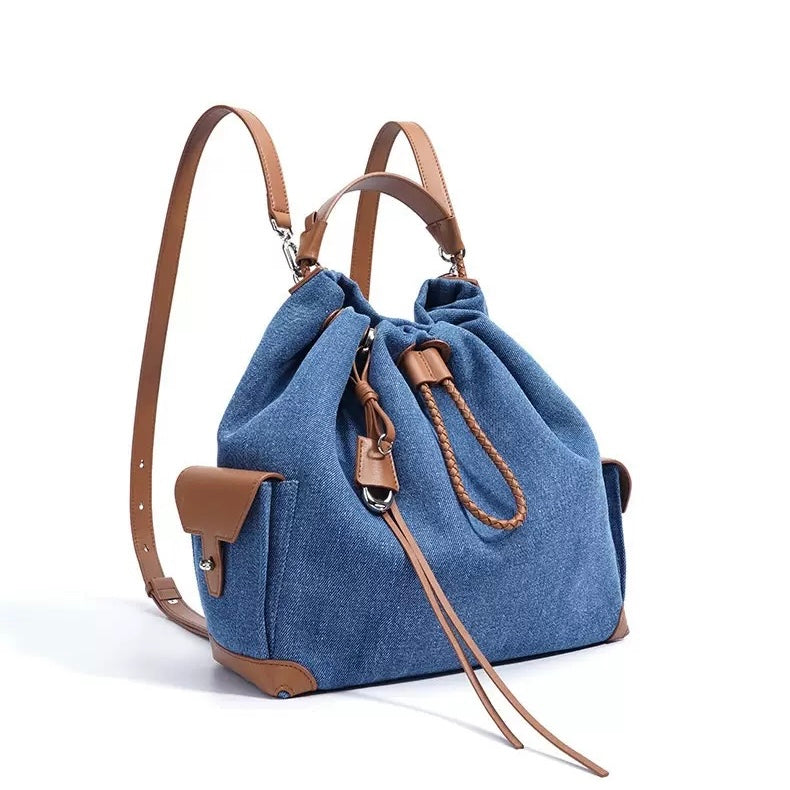 Sophisticated Denim & Leather Travel Backpack for Women