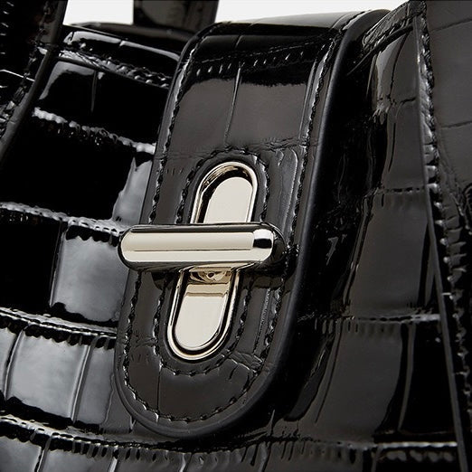 Croc-Embossed Luxury Leather Bucket Bag with Buckle Handle