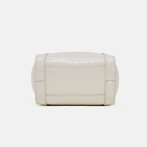 Croc-Embossed Luxury Leather Bucket Bag with Buckle Handle