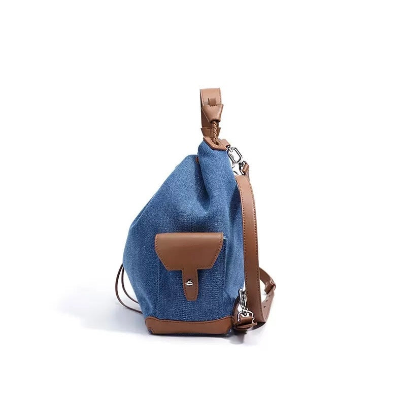 Sophisticated Denim & Leather Travel Backpack for Women
