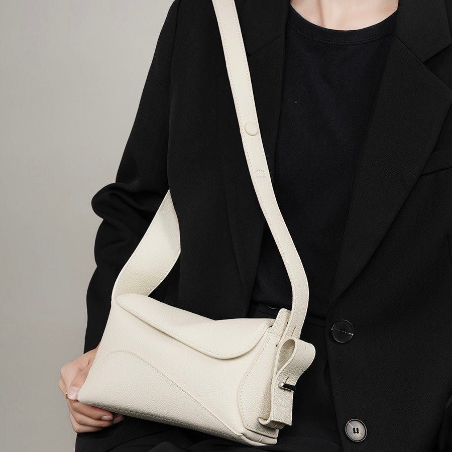 Asymmetric Luxe Grained Leather Crossbody Bag