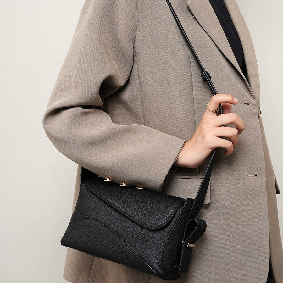 Asymmetric Luxe Grained Leather Crossbody Bag