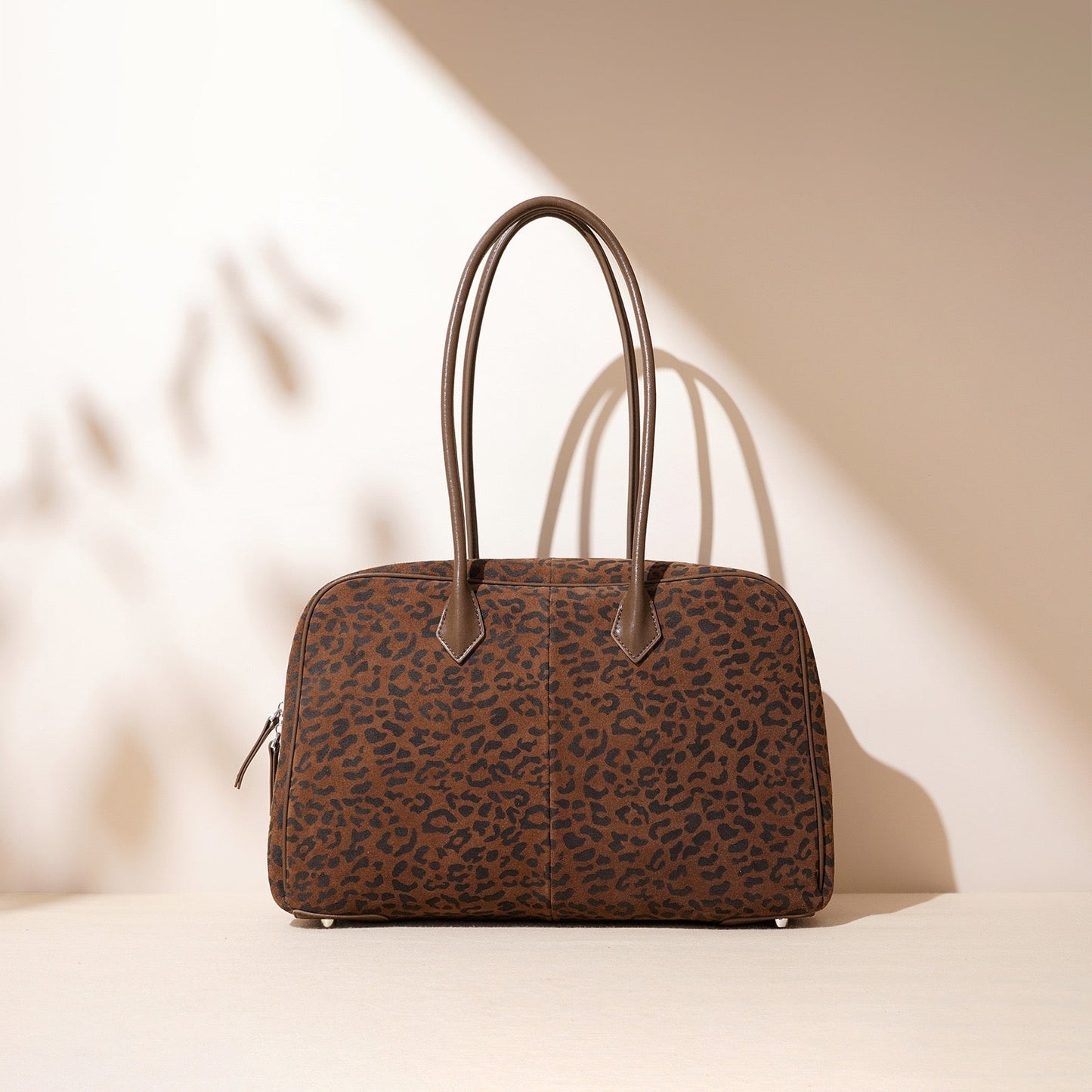 Leopard Print Genuine Leather Luxury Bowling Bag