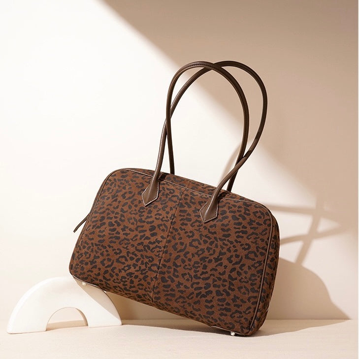 Leopard Print Genuine Leather Luxury Bowling Bag