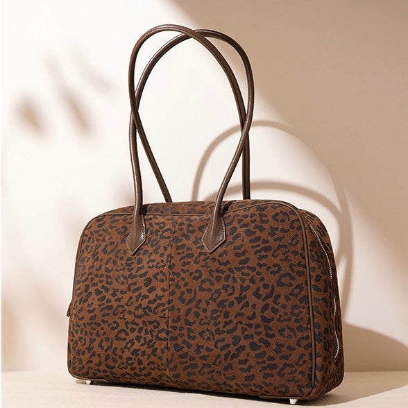 Leopard Print Genuine Leather Luxury Bowling Bag