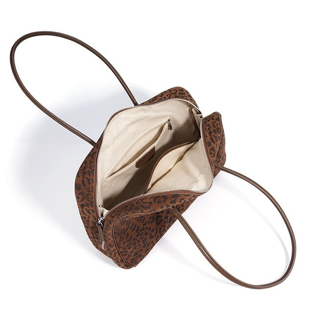 Leopard Print Genuine Leather Luxury Bowling Bag