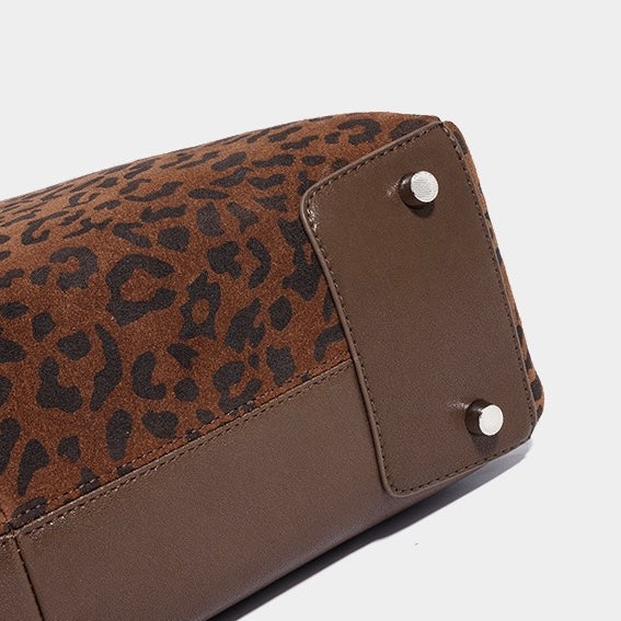 Leopard Print Genuine Leather Luxury Bowling Bag