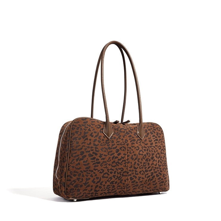 Leopard Print Genuine Leather Luxury Bowling Bag