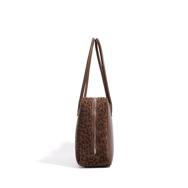 Leopard Print Genuine Leather Luxury Bowling Bag