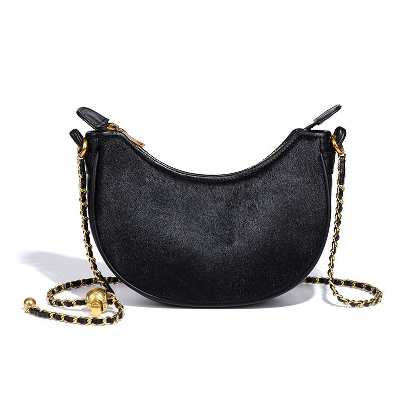 Leopard Print Genuine Leather Half Moon Crossbody Bag