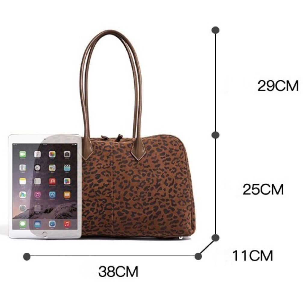Leopard Print Genuine Leather Luxury Bowling Bag