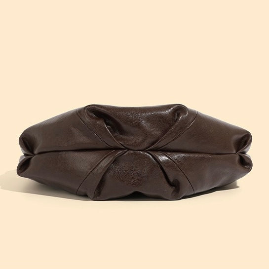Genuine Leather Half-Moon Dumpling Handbag in Coffee and Black