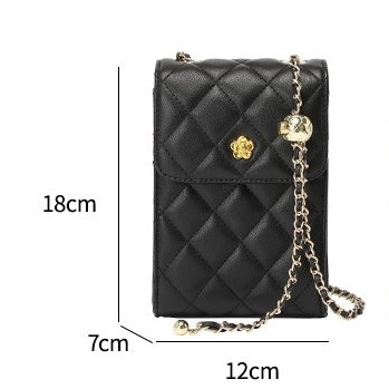Chic Genuine Leather Mini Crossbody Phone Bag with Chain Detail