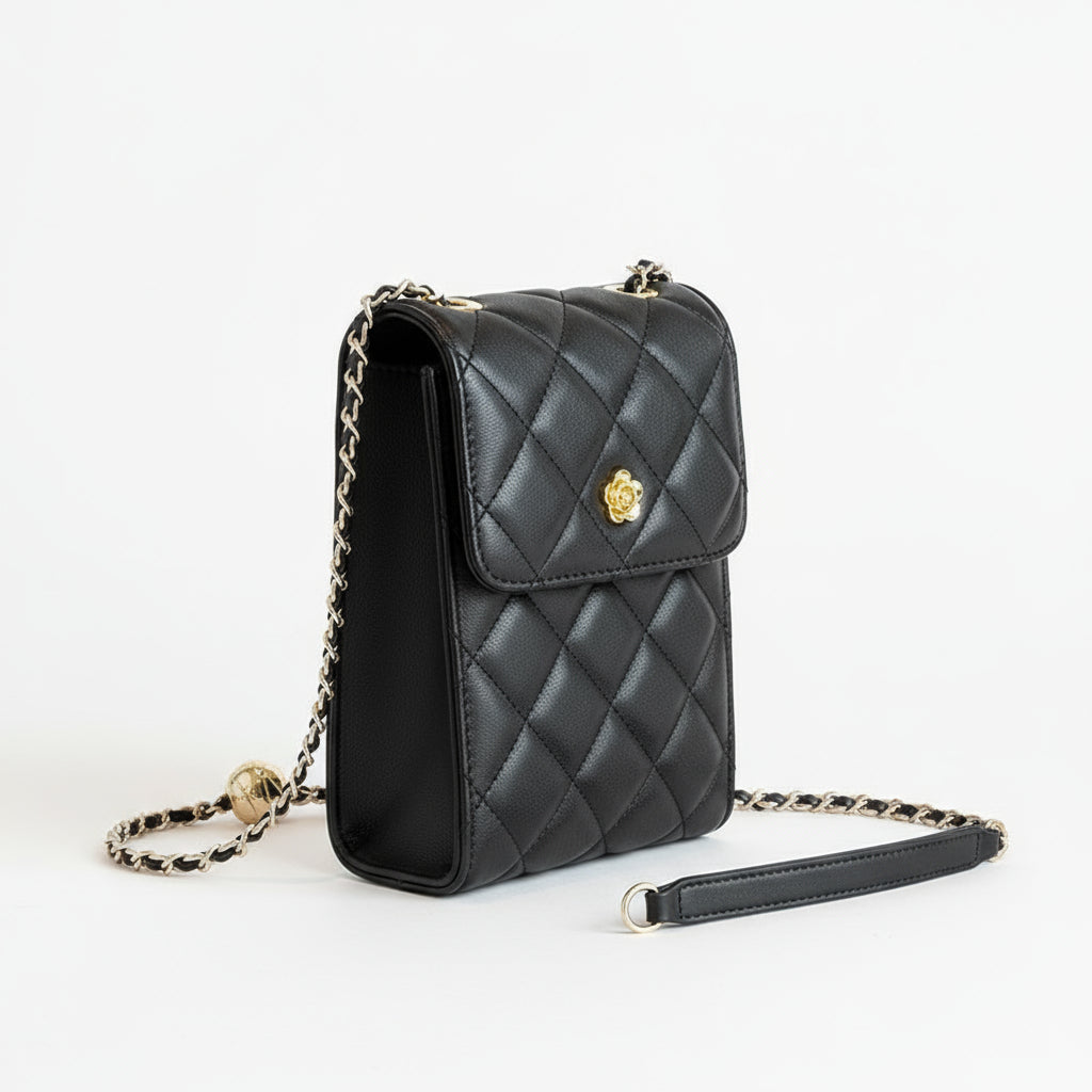 Chic Genuine Leather Mini Crossbody Phone Bag with Chain Detail