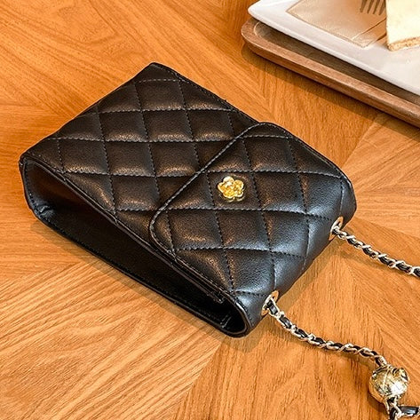 Chic Genuine Leather Mini Crossbody Phone Bag with Chain Detail