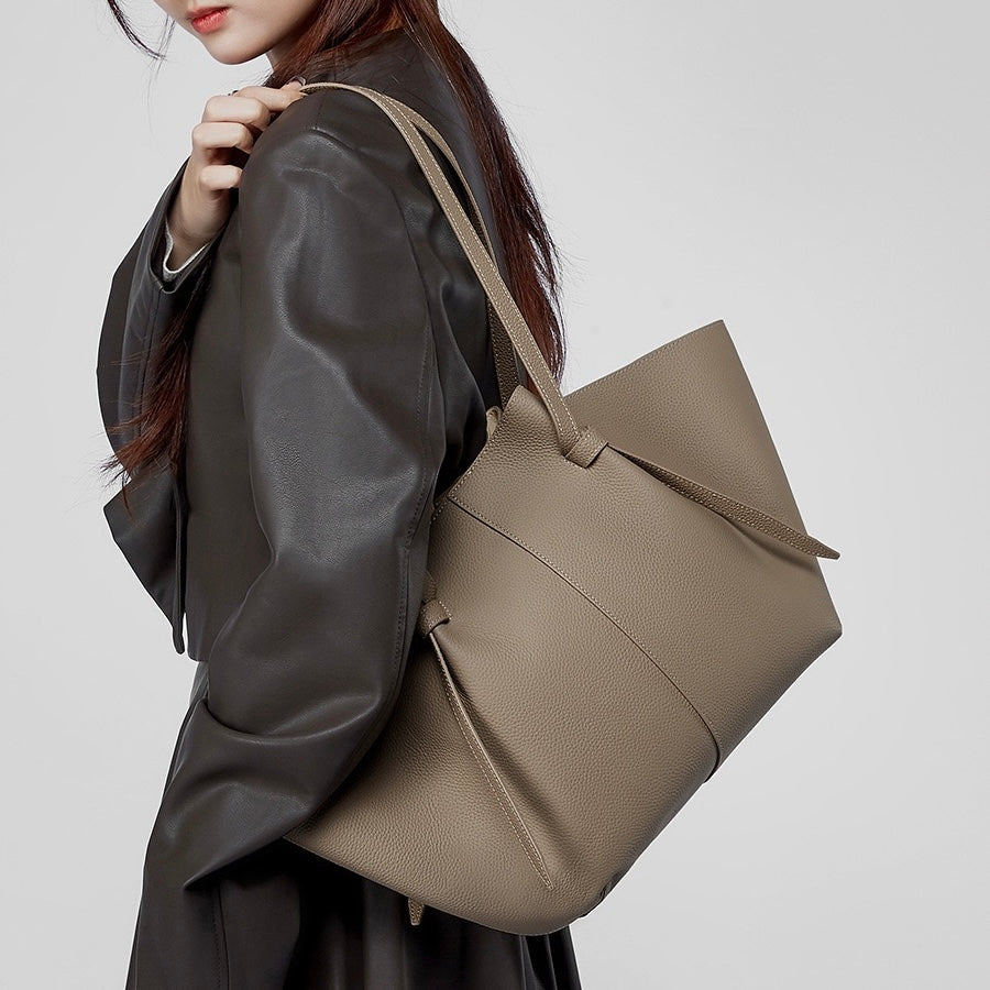 Duo-Set Premium Textured Leather Tote with Pouch