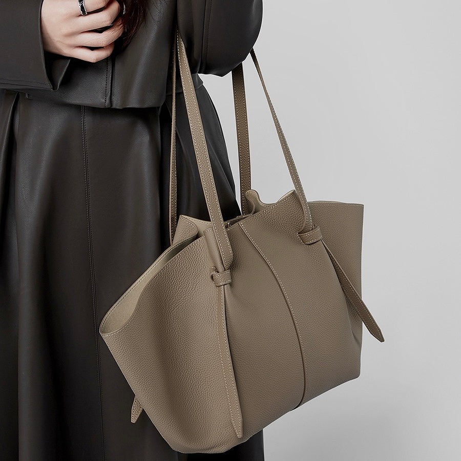 Duo-Set Premium Textured Leather Tote with Pouch