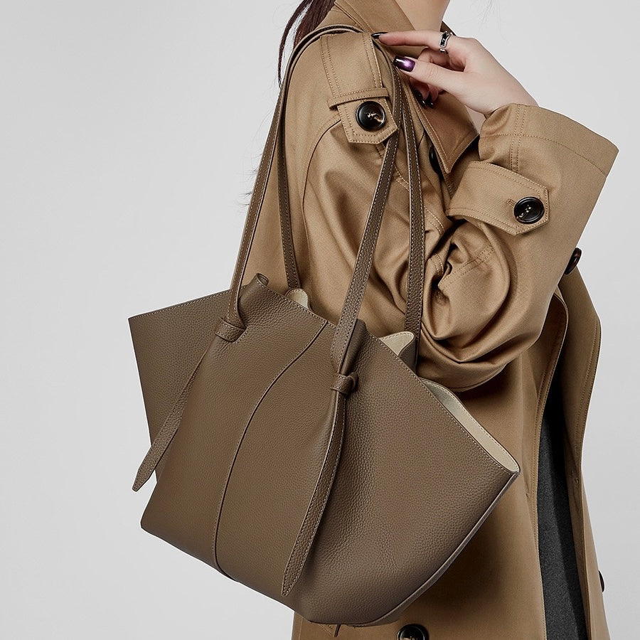 Duo-Set Premium Textured Leather Tote with Pouch