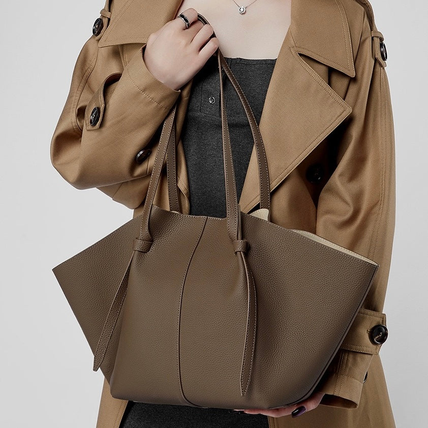 Duo-Set Premium Textured Leather Tote with Pouch