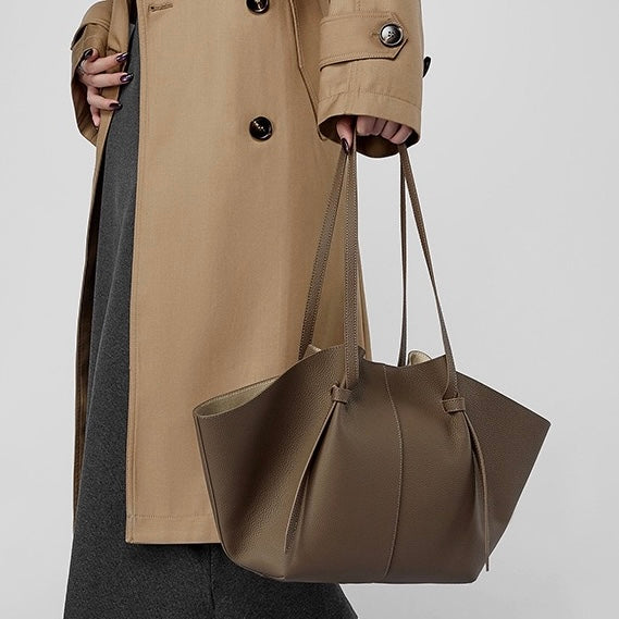 Duo-Set Premium Textured Leather Tote with Pouch