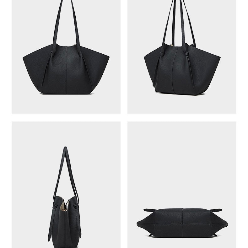 Duo-Set Premium Textured Leather Tote with Pouch