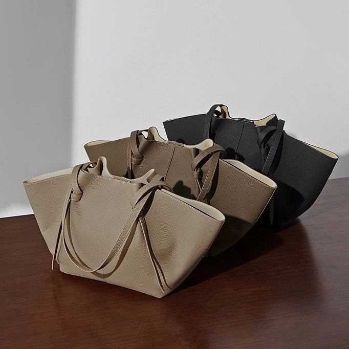 Duo-Set Premium Textured Leather Tote with Pouch