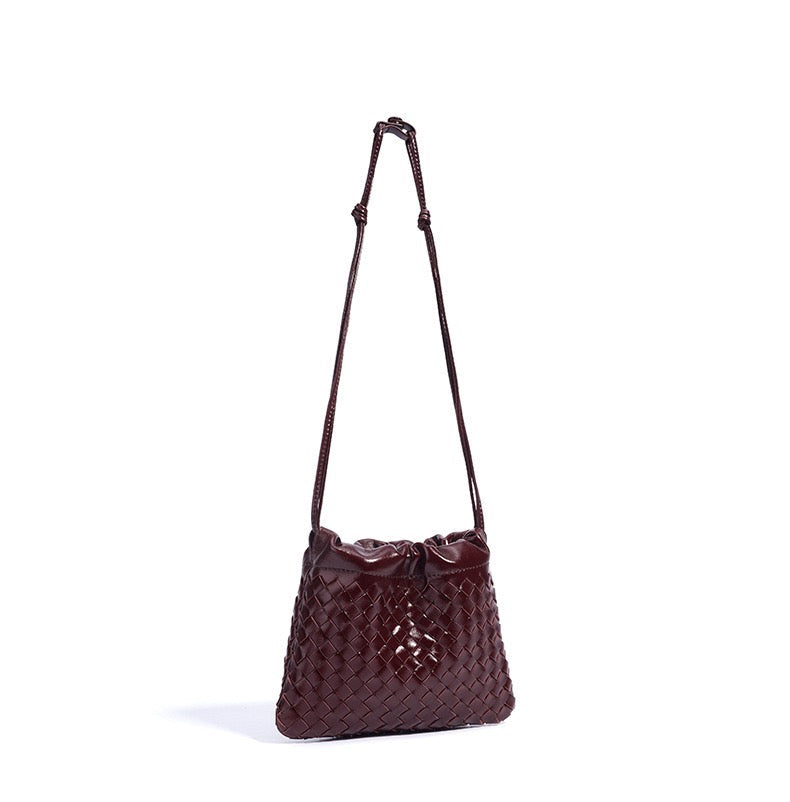 Sheepskin Elegance: Women's Woven Leather Crossbody Bag